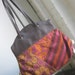 Kristen Bag in pink, orange, and brown patchwork with chocolate leather