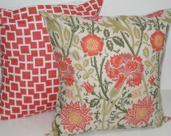 TWO New 18x18 inch Designer Handmade Pillow Cases in pink and green
