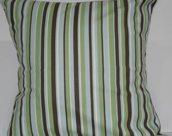 New 18x18 inch Designer Handmade Pillow Cases in green, blue, brown and white stripe
