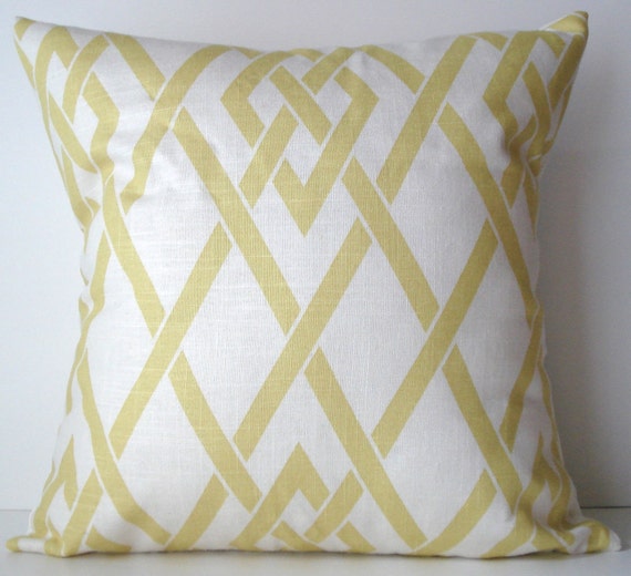 New 18x18 inch Designer Handmade Pillow Case in yellow and white lattice