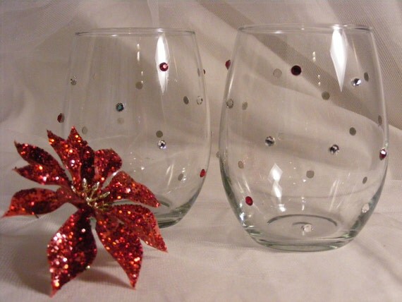 rhinestone stemless wine glasses