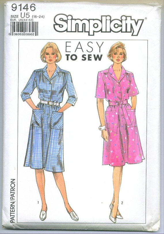 Shirtwaist Dress Sewing Pattern 16 18 20 22 24 s9146