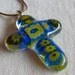 Fused Glass Cross in Blue and Yellow