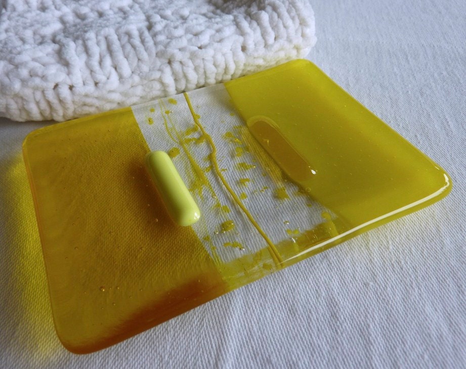 Yellow Fused Glass Soap Dish by bprdesigns on Etsy