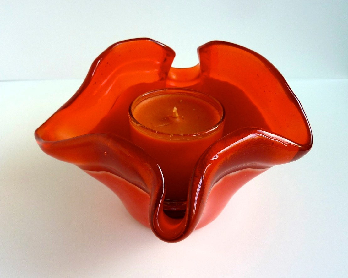 Glass Votive Candle Holder in Orange