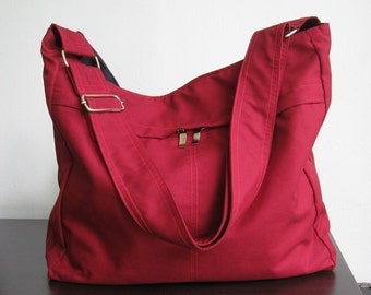 Sale - Maroon Cotton Twill Hobo Bag with Adjustable Strap, crossbody bag, messenger bag, diaper bag, tote, handbag, shoulder bag