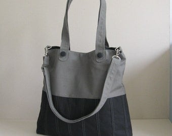Sale - Black/Grey Canvas Bag, tote, purse, women, everyday bag, crossbody bag, messenger bag, adjustable Strap