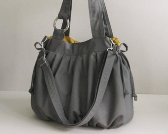 Sale - Grey Canvas Pumpkin Bag, shoulder bag, handbag, tote, stylish, durable