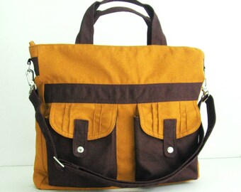 Sale - Mustard Canvas All purpose Bag - Shoulder bag, Tote, Diaper bag, Messenger, School bag - SUNNY