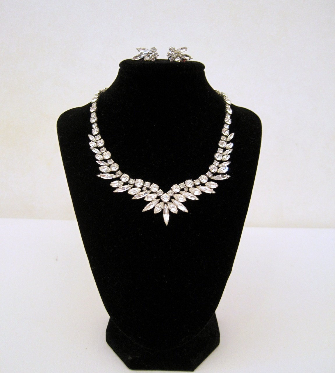 50s Necklace and Earrings Vintage signed SHERMAN Clear