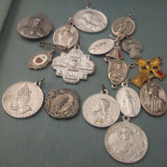 Lot of 17 Religious Medals Sacramentals Catholic