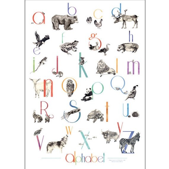 Alphabet Animal Poster ABC 100% recycled offset printed
