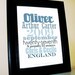 Birth Date (Birthdate) or Adoption Keepsake Print - 11 X 14 Typography - Blue, Grey, Teal