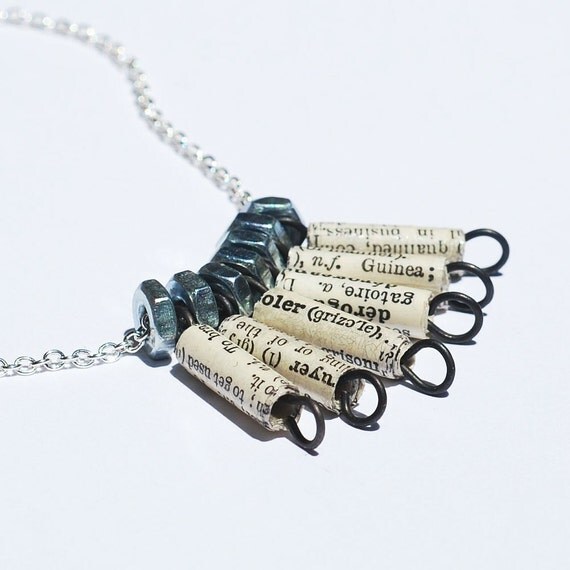 French Dictionary Paper Bead Necklace Paper Bead Jewelry