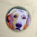 Handmade Pin-back Button featuring original portrait of a Golden Retriever