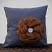 16" DESIGNER PILLOW COVER - Charcoal Gray Linen - Caramel Eco Felt Flower Ceramic Button Camel by JillianReneDecor Neutral Earthy Decor