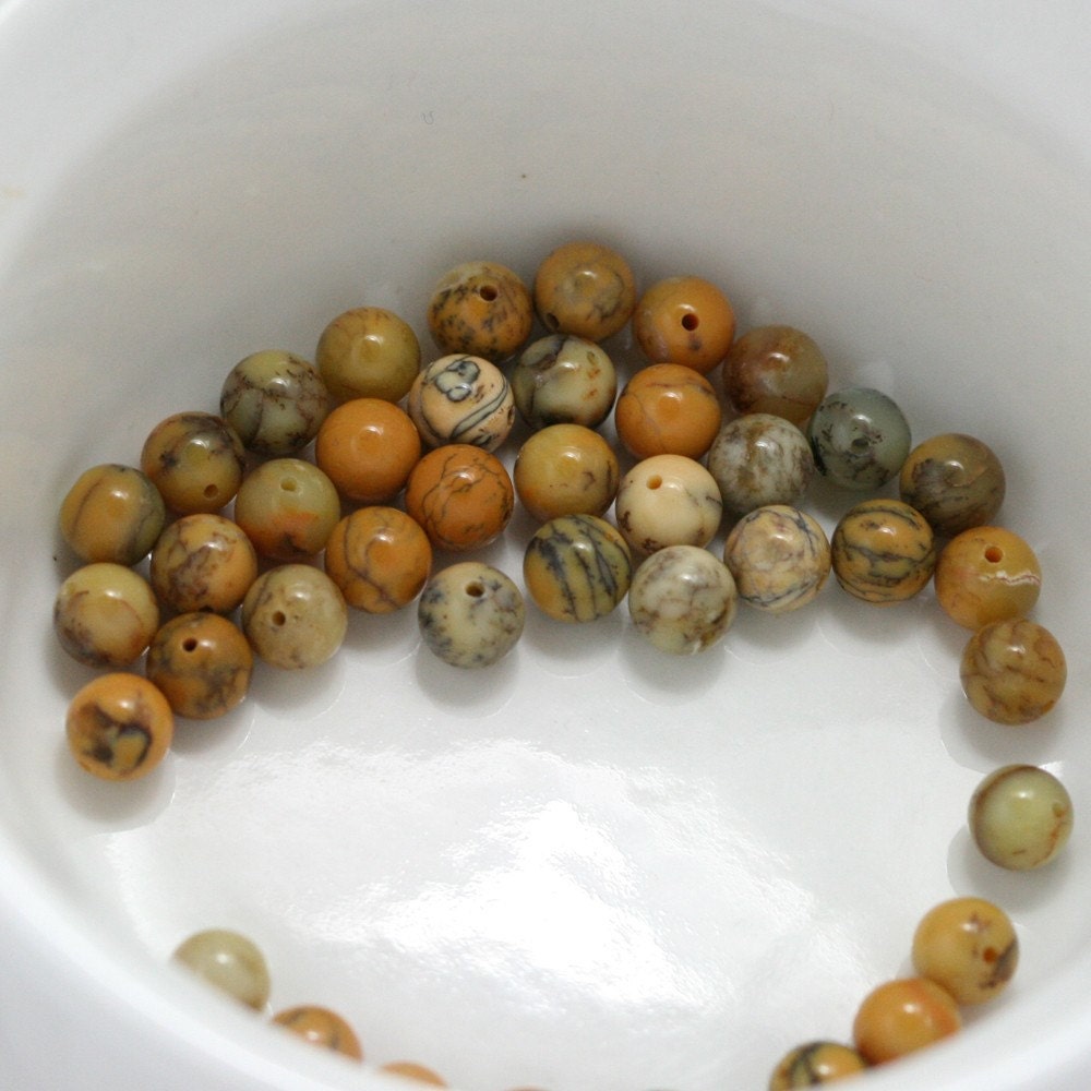 6mm Round Yellow Moss Agate Beads 40 pieces