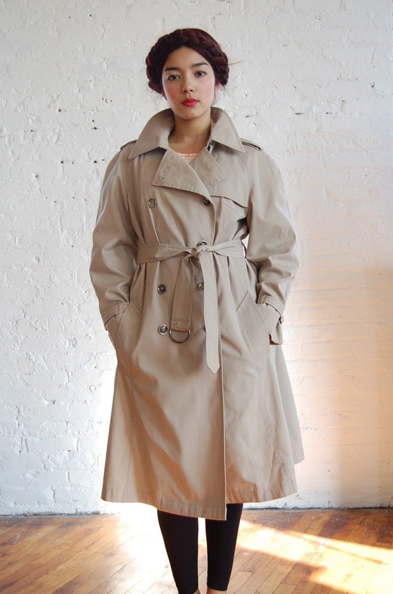 belted beige trench coat with lining l/xl by brownbagvintage
