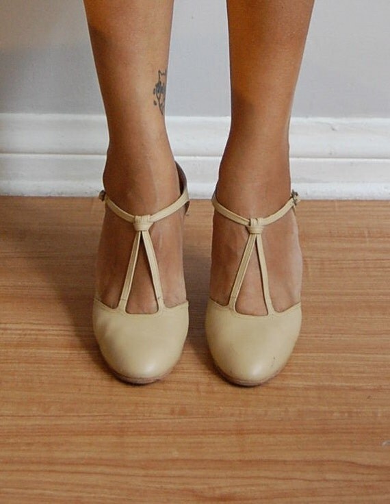 nude t strap flats