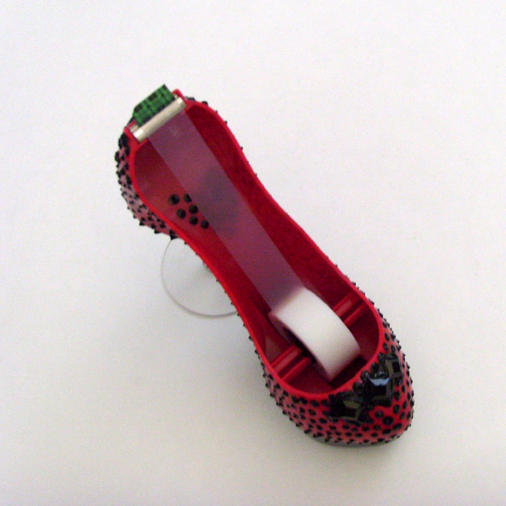 Stiletto Shoe Tape Dispenser / Black Polka Dots on Red