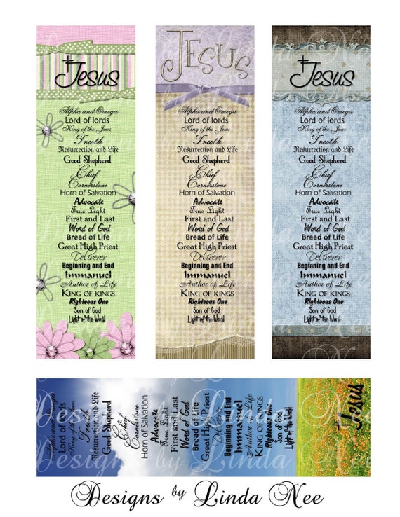 Names of JESUS CHRISTian BOOKMARKS Digital Collage Sheet Jesus