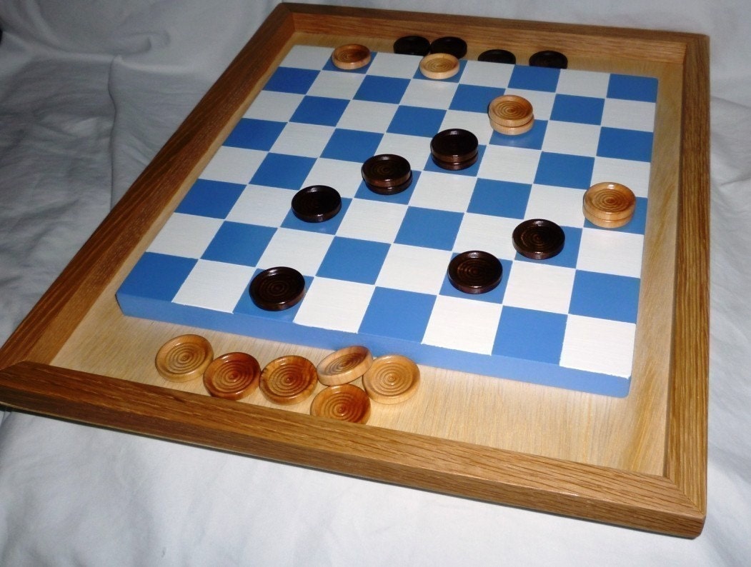 Checker Board Handcrafted Wooden Checker Board Light Blue