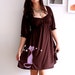 Womens casual summer dresses, Handmade cat appliqué brown greek style knee length dress- Sniffing Kitty