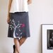 Grey Knee Length Skirt . Handmade A-line skirt . Applique skirt - The bird and the falling leaves - size Small