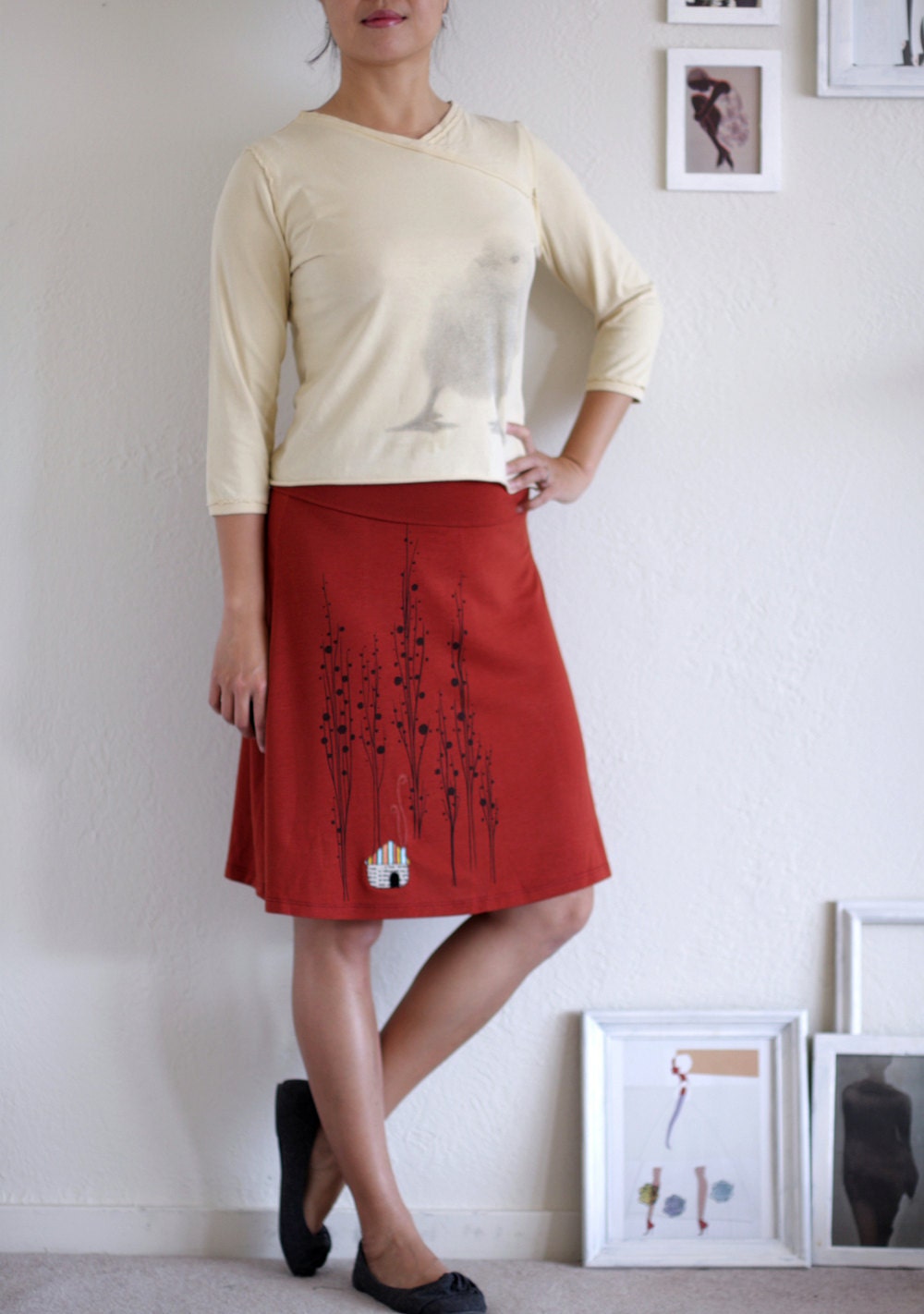 Orange Knee Length Aline Skirt . Maternity Jersey skirt