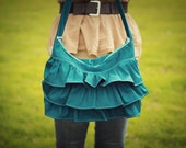 Ruffled Hobo Bag - Peacock Blue -  Diaper Bag - Purse - Bible Bag