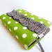Bible/Book Cover- Made To Order- Green Dot with Grey Ruffle Accent-Grosgrain Ribbon Bookmark