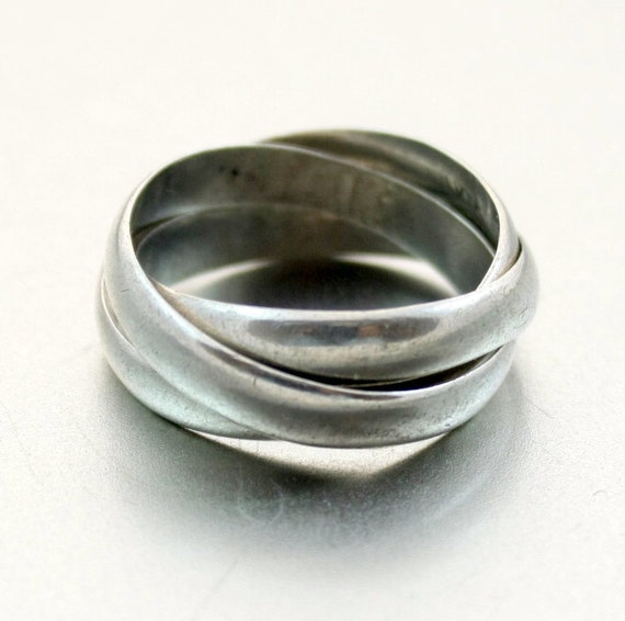 Vintage Sterling Silver Russian Wedding Ring, Rolling Tri Band Ring ...