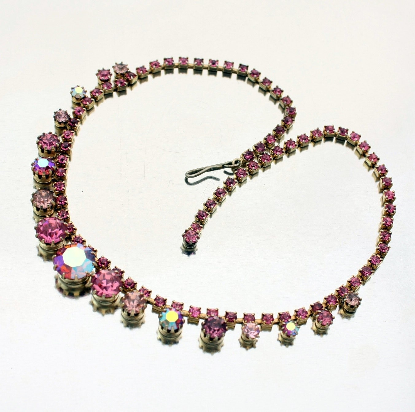 Vintage Pink Rhinestone Necklace Choker Signed KARU ARKE INC