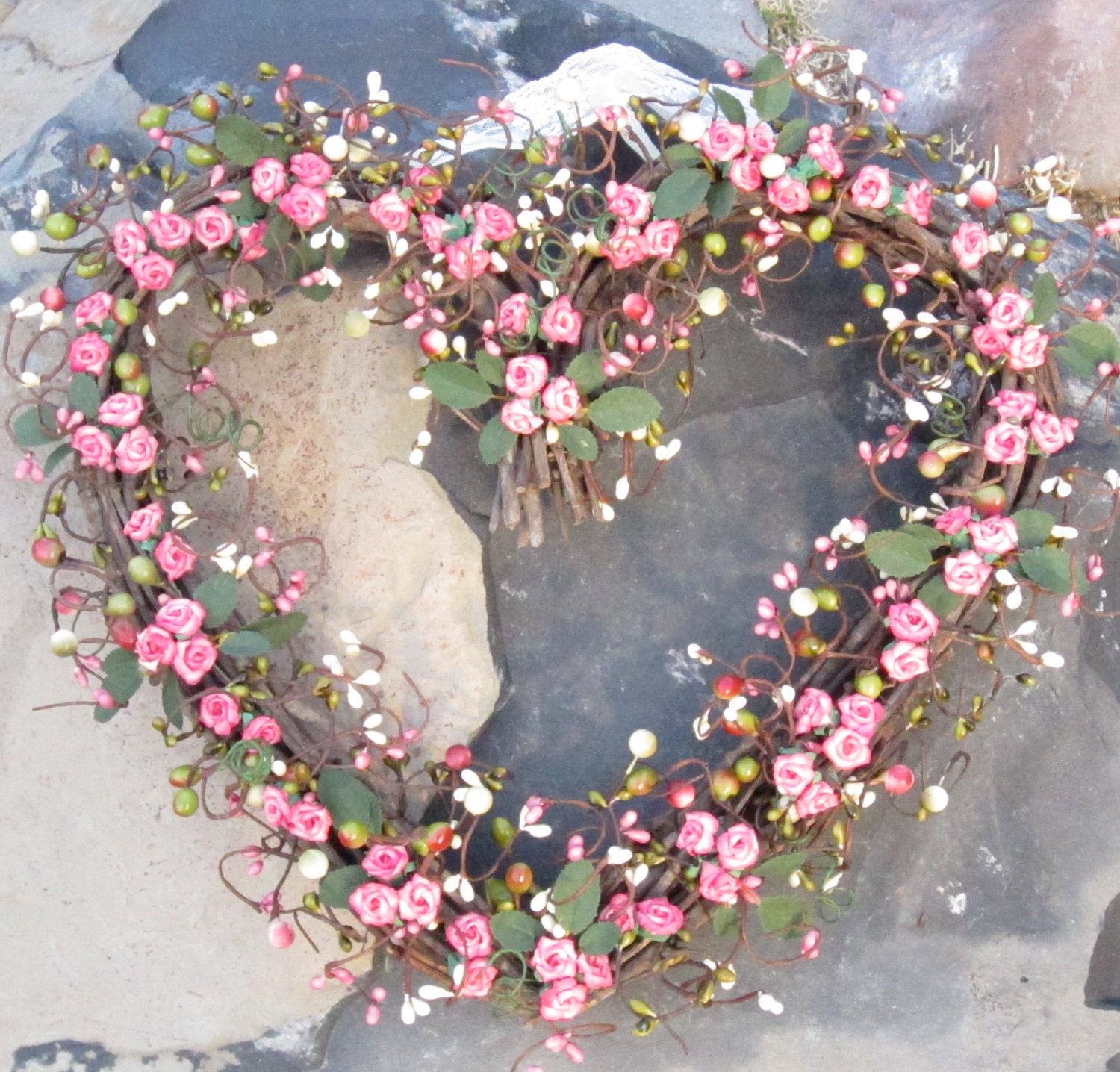 Heart Shaped Wreath Pink Roses Valentines Day by laurelsbylaurie