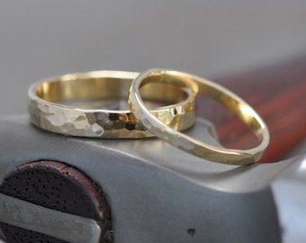 yellow gold band set 18k gold simple wedding rings hammered texture 2mm and - Simple Wedding Ring Sets yellow gold band set 18k gold simple wedding rings hammered texture 2mm and - Simple Wedding Ring Sets