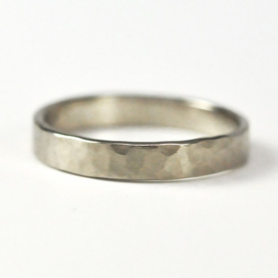 14K Palladium White Gold Wedding Ring, 3mm Hammered Matte Eco Friendly ...
