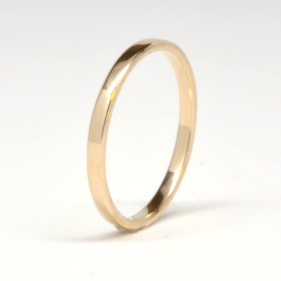 14K Yellow Gold Wedding Band Simple Gold Ring 2mm Stacking