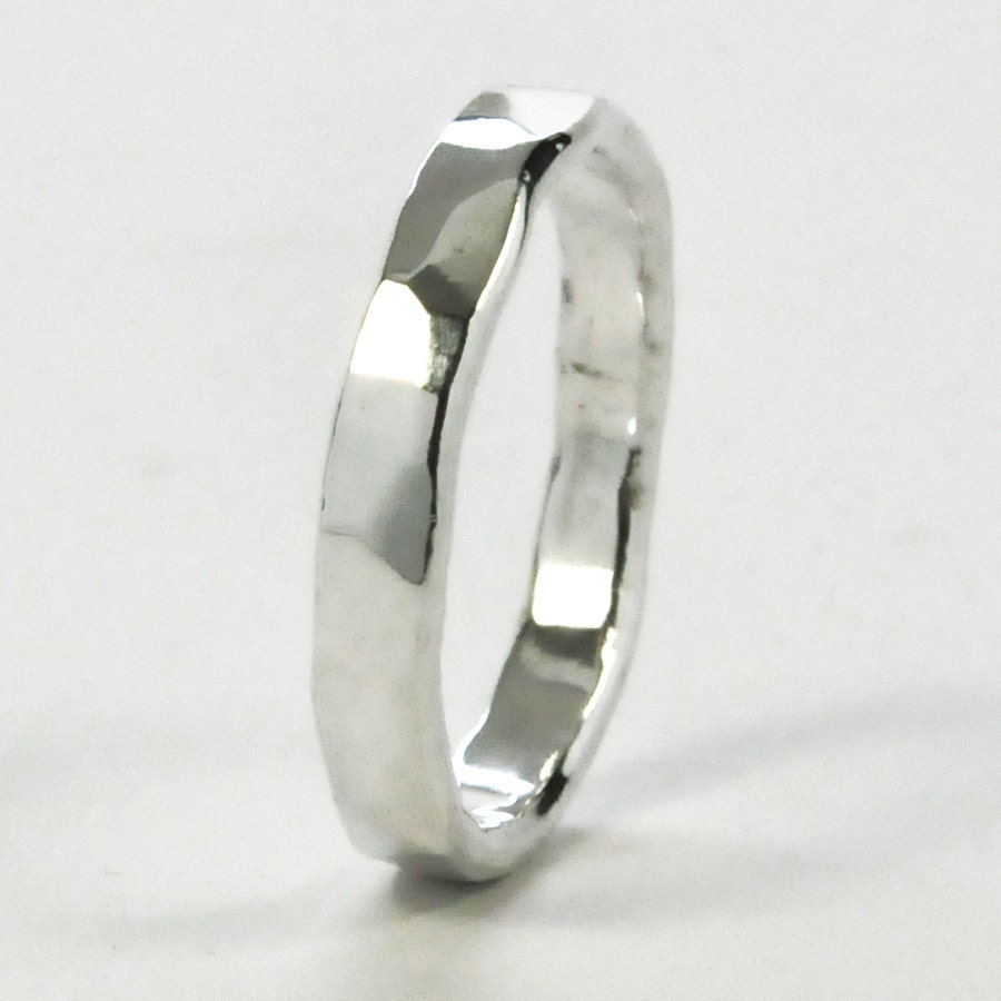 Unisex Pure Silver Ring Faceted Texture Organic Style