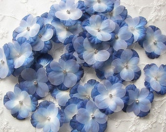 36 pc Rhinestone Beaded Flower Applique Royal Blue Shaded Baby Hydrangea Petals Bridal Emgellishment Bow
