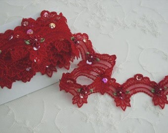 Red beaded flower lace embroidered organza doll bridal embellished with pearls sequins flowers