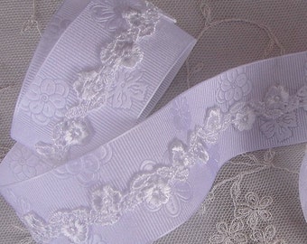ORIGINAL DESIGN White Flower Grosgrain Lace Ribbon Trim Scrapbook Hair Bow Christening Bridal Sewing Couture