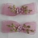 2pc Beaded Rose Mauve Pink Organza Fabric Flower Bow Applique w Sequins Ribbon Embroidered w Rose Bud Baby Doll Corsage