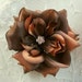 5 inch Brown Bridal Millinery Rose with Silk Organza Leaf for Hat Corsage Pin Hair Accessory