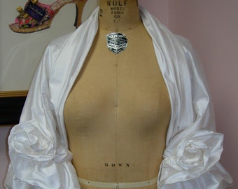Dupioni Silk Wedding Shrug. Silk Wedding Shrug featuring Pleated Neckline and Dupioni Silk Rosettes