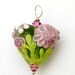 Pink Rose w/Green Leaf Heart Pendant - Sterling Silver Findings - Handmade Glass Lampwork Bead - HP-11812005
