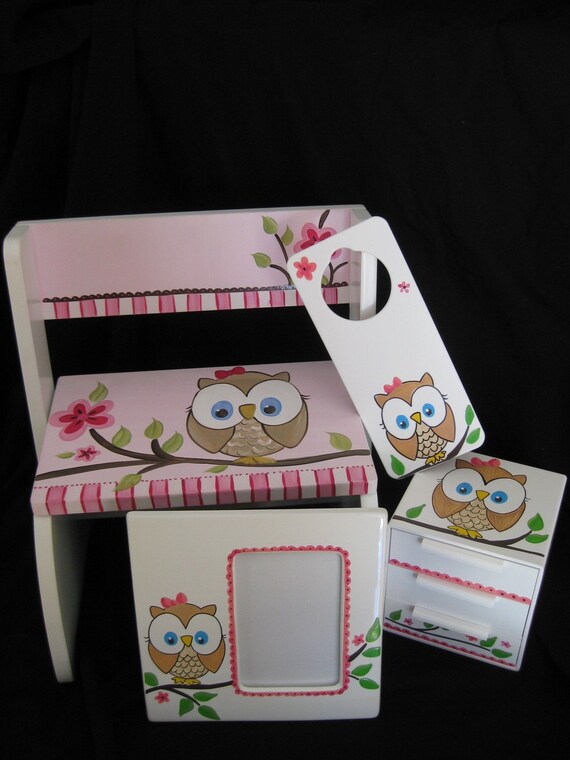 hand painted personalized flip chair step stool happy owl
