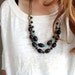 wood bead and gemstone necklace set in EBONY (ooak)