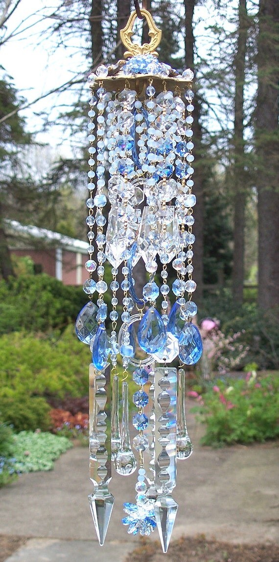 Items similar to Jeweled Sapphire Ice Antique Crystal Wind Chime on Etsy