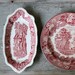 Vintage Red Transferware Serving Pieces - Lunch Plate and Relish Tray