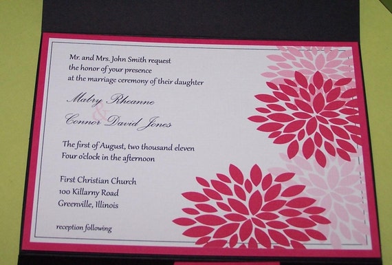 Pink pocketfold wedding invitations